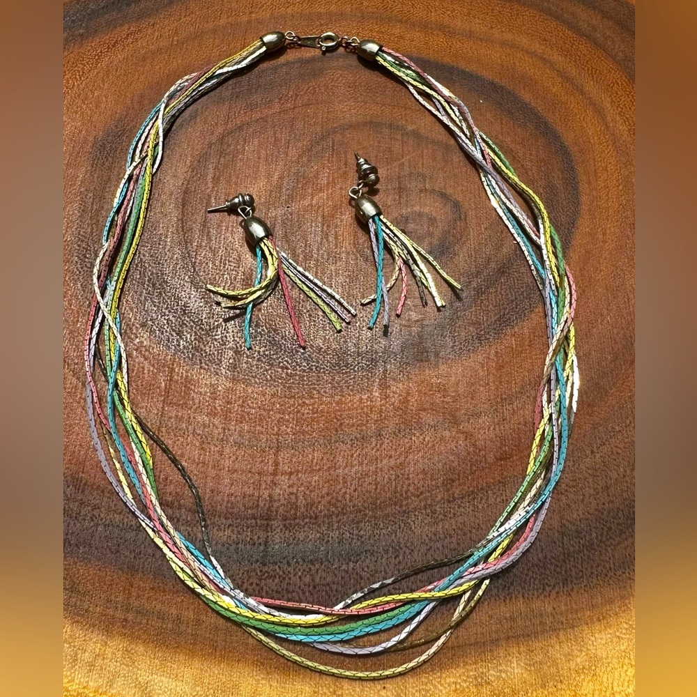 VINTAGE rainbow necklace and matching tassel earrings
